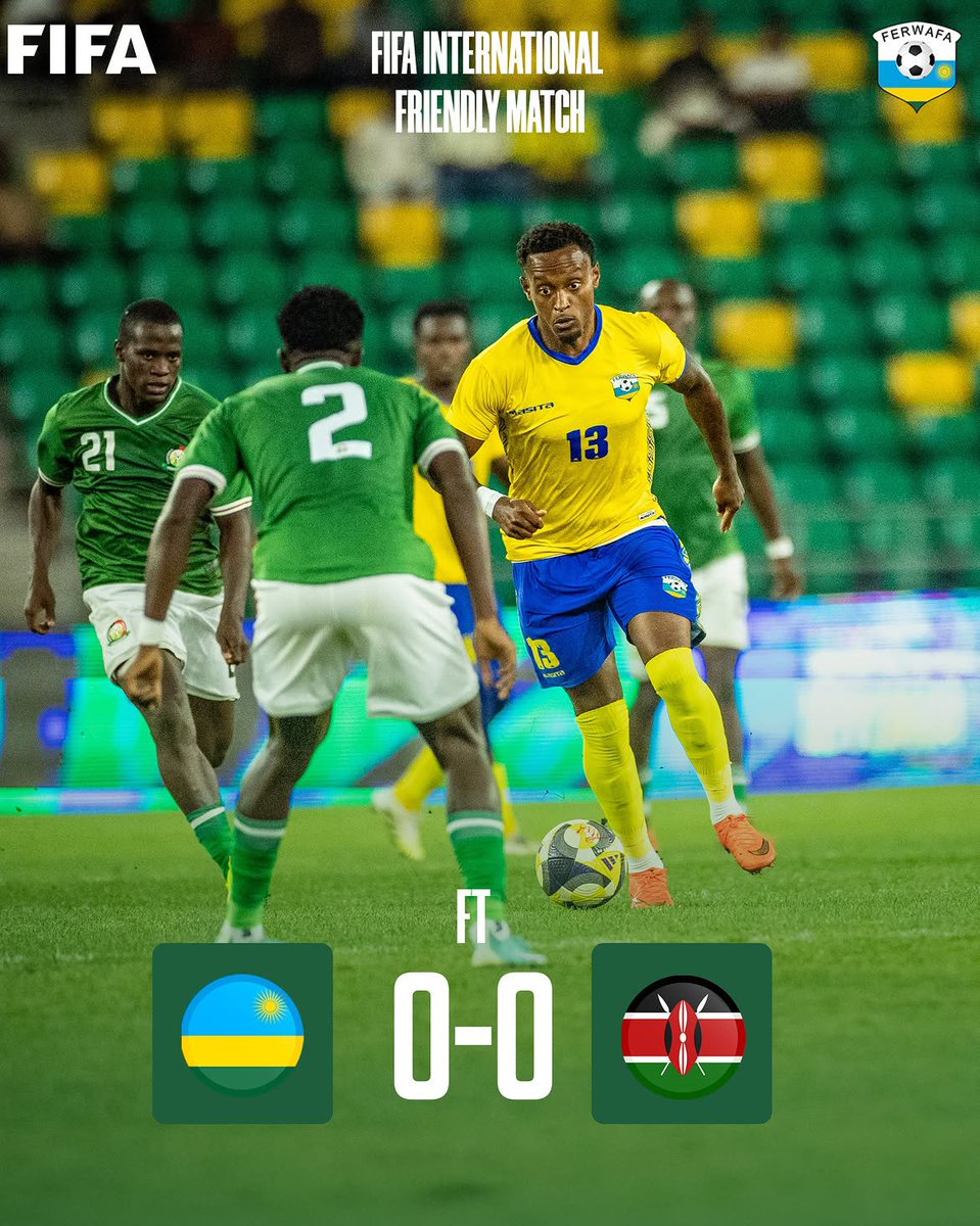 RwandaSport2day's tweet photo. FULL-TIME | Rwanda 0–0 Kenya

The result concludes Amavubi’s September–October international fixtures, following victories over Liberia &amp; Cape Verde

Rwanda will return to action on 11 November against Mali in Bamako for Matchday 3 of the 2027 AFCON Qualifiers. https://t.co/sjUrLVA9qh