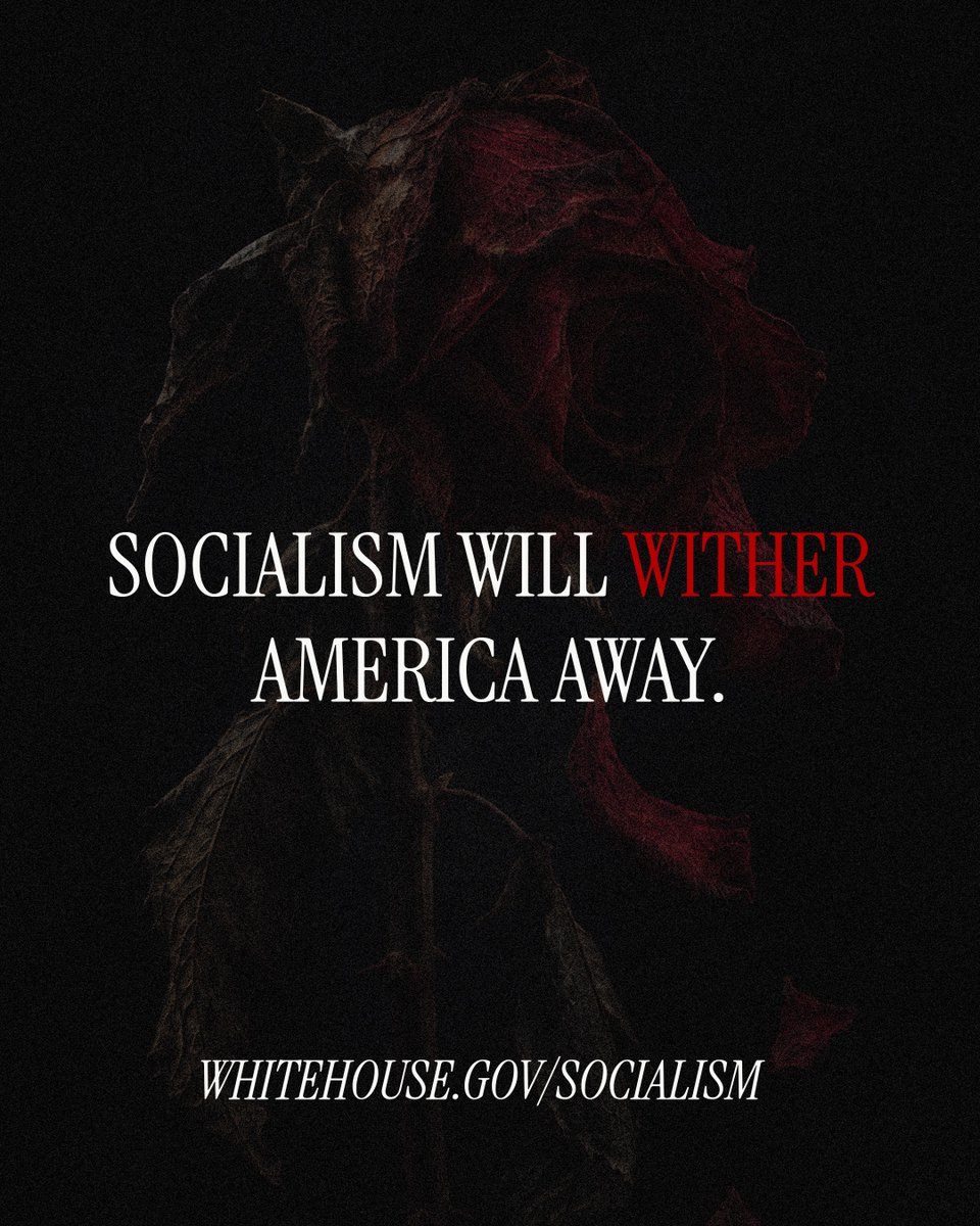 WhiteHouse's tweet photo. Socialism will wither away our economy, safety and American values. 🥀

https://t.co/Kmd6d9aZwy https://t.co/KqXLKQYgPY
