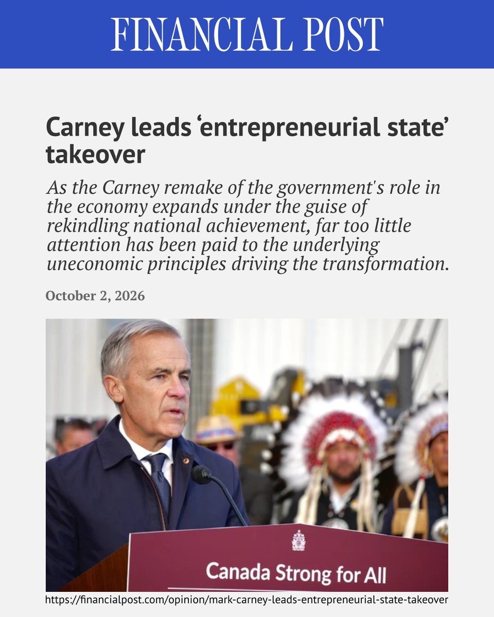 AndrewScheer's tweet photo. Carney is setting up a system where the government controls more and more of the economy.

This always leads to terrible results.

Less economic freedom means less competition, which leads to higher prices and taxpayer subsidies.

When companies have to win special favours from politicians, you pay the consequences.

The system Carney is building has failed everywhere it’s been tried.