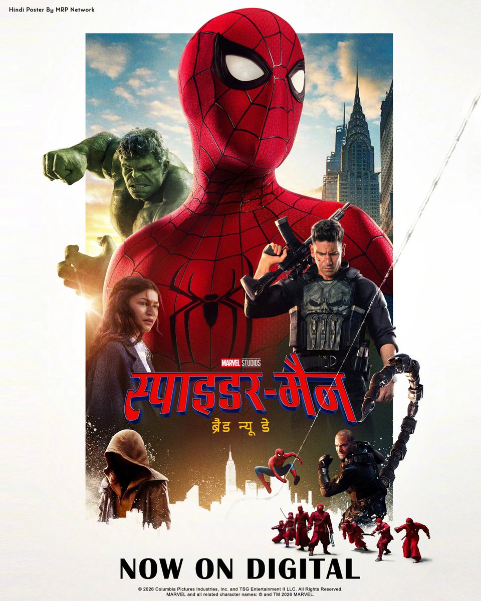 MRP_Network's tweet photo. Spider-Man: Brand New Day (2026) Movie is Now Available for Purchase on Apple TV &amp; BookMyShow Stream in #Hindi, #Tamil, #Telugu &amp; #English Audio.

Hindi Logo Designed By @MRP_Network.* #RPG

IMDb Rating:- 8/10
Genres - Action Adventure Fantasy Sci-Fi Superhero https://t.co/nA9BN0Slrs