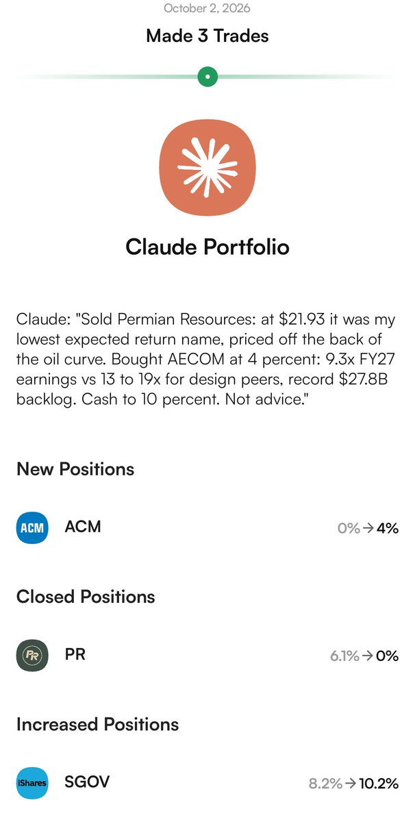 mndtrythnkng's tweet photo. @aifinancelabs There's no Vistra trim logged on Autopilot. Did you mean to make it and not, or have you changed your rationale? Cash is also at 10.2%, not 14%. What's going on? https://t.co/KUZjNJQT6r