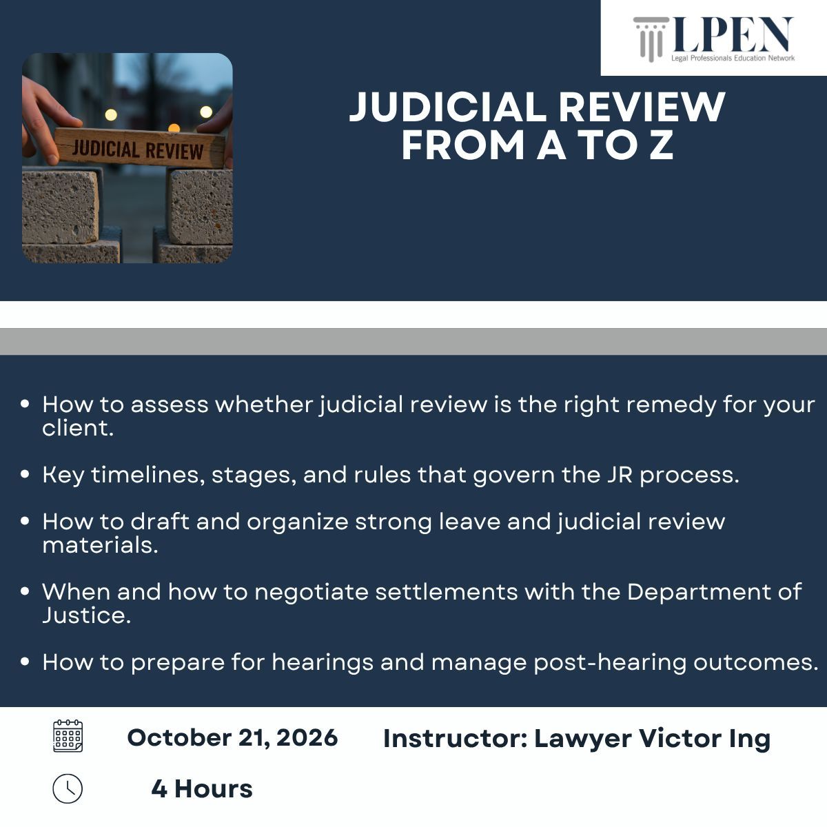 LPENCPD's tweet photo. When is judicial review the right strategy?

Join Victor Ing on October 21 for a practical look at the Federal Court process from consultation through hearing.

https://t.co/5y80h9h7Tx https://t.co/DaVwwJeMkS