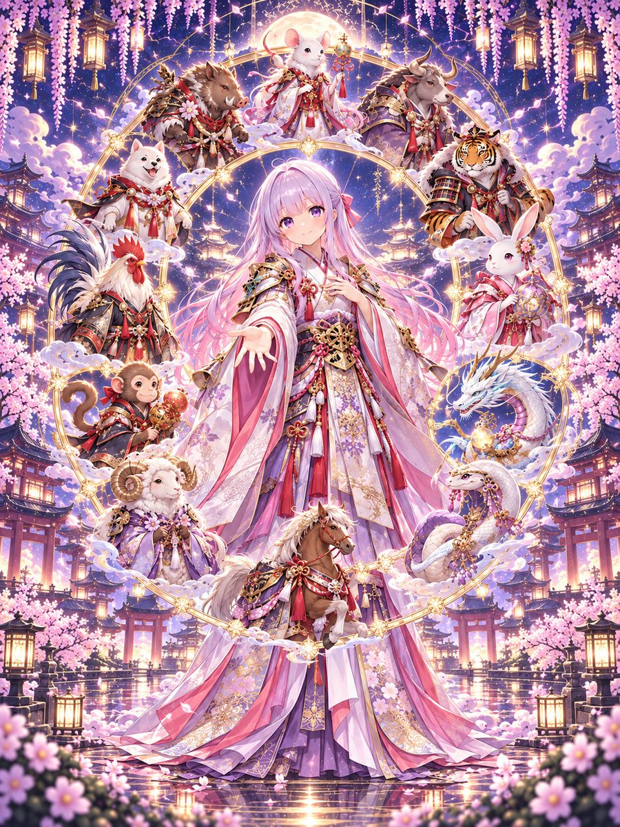 NT_QQQ's tweet photo. 十二支達を従える紫さん。

オリキャラ_式部紫 (しきべ ゆかり) https://t.co/GvZifNAHa0