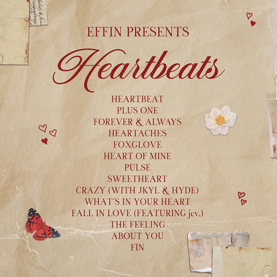 EffinOfficial's tweet photo. HEARTBEATS TRACKLIST
out thursday 💌 https://t.co/yn7V7MVIkc
