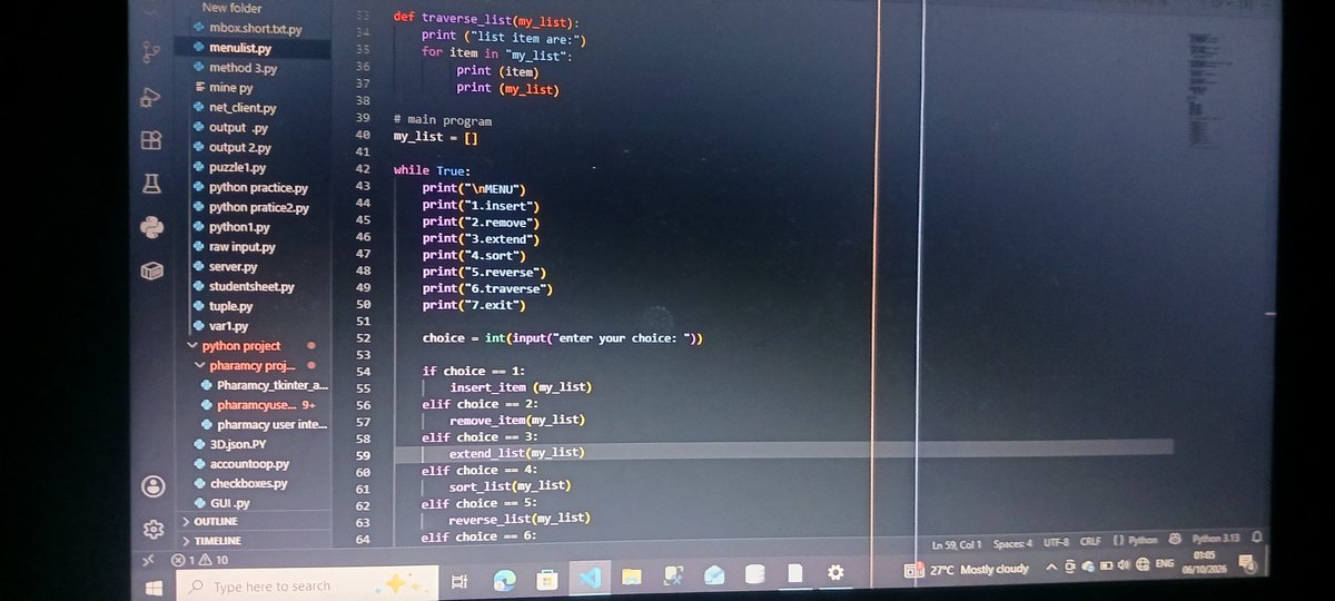 awhin34962's tweet photo. Day 13 of #100DaysOfCode 🚀
Today I practiced creating a menu-driven program in Python and learned how users can interact with different options. 🐍💻

#Python #CodingJourney #100DaysOfCode https://t.co/TC3SbKhEeS