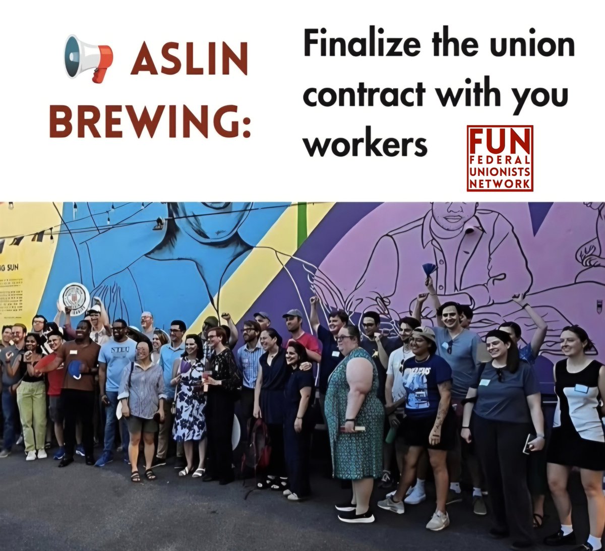 WorkersUnitedMA's tweet photo. Kudos to the @FedWorkersUtd for standing in solidarity with our members @Aslin_BeerCo in Logan Circle DC as they work towards finalizing a first union contract! We all know that union beer served best is beer served by union workers! #unionstrong #aslinworkersunited #1u https://t.co/euLayELFvR