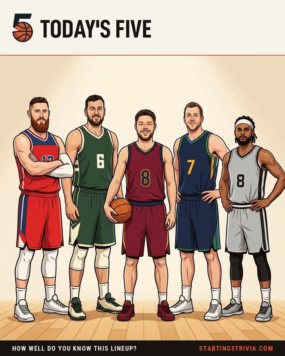 Starting5Trivia's tweet photo. A number one pick and a Spurs champion are here. Australia sent some serious talent to the NBA. These five made Boomers basketball a fixture. How many can you name from the picture? https://t.co/QmTcrqzkIx