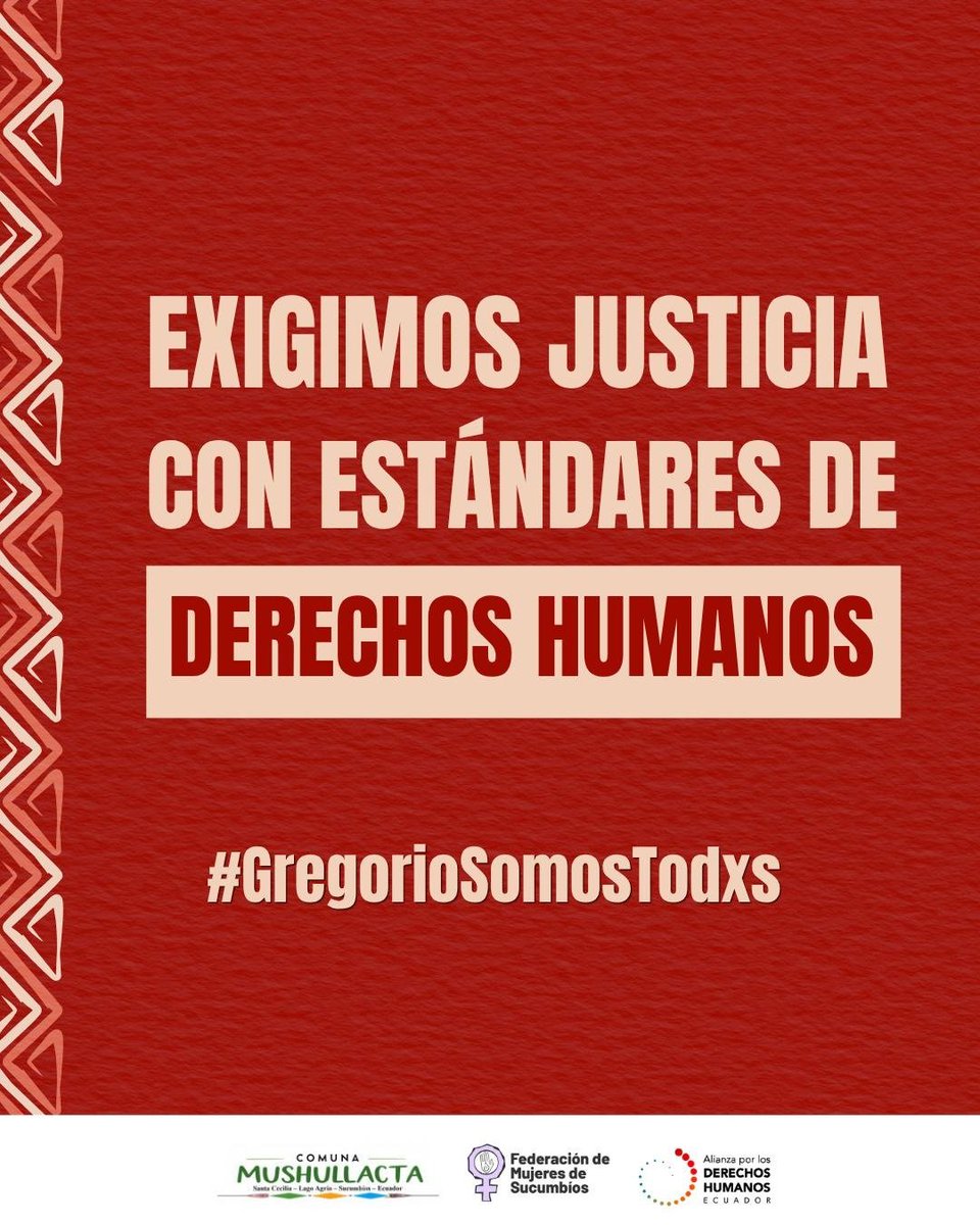 ComunaMushu's tweet photo. 🔴La Función Judicial debe respetar y aplicar los estándares internacionales de protección a personas defensoras y liderazgos indígenas en el caso de  Gregorio Aguinda,criminalizado por ejercer su derecho a la protesta en el paro de 2025. #GregorioSomosTodxs
@SucumbiosCJ https://t.co/QQ5q3GriAK
