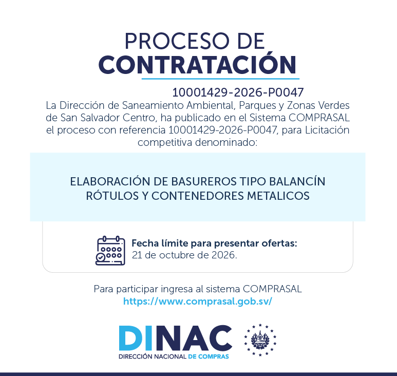 DINACsv's tweet photo. 🔔 ¡Atención, proveedores! Ya se encuentra disponible en #COMPRASAL un nuevo proceso de Licitación Competitiva.
📌 Consulta los requisitos y prepara tu oferta.
📅 Fecha de recepción: 21 de octubre 2026.
🔗 Más información en https://t.co/KCPRwQkEOt
#DINAC #ComprasPúblicasSV https://t.co/b4ZAaFX4bq