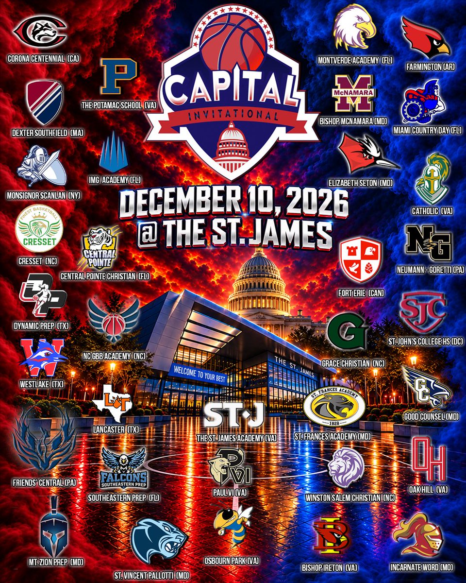 CapitaliHoops's tweet photo. We too believe intense competition is a must for GBB. @DudleyTamika &amp; @SheGotGame7 founded Capital Invitational because of that belief. What a night @ The St. James (Springfield, VA). 34 GBB teams get after it on the eve of She Got Game Classic DMV. Matchups coming! @hoopsreview https://t.co/x4URQYk9Ro
