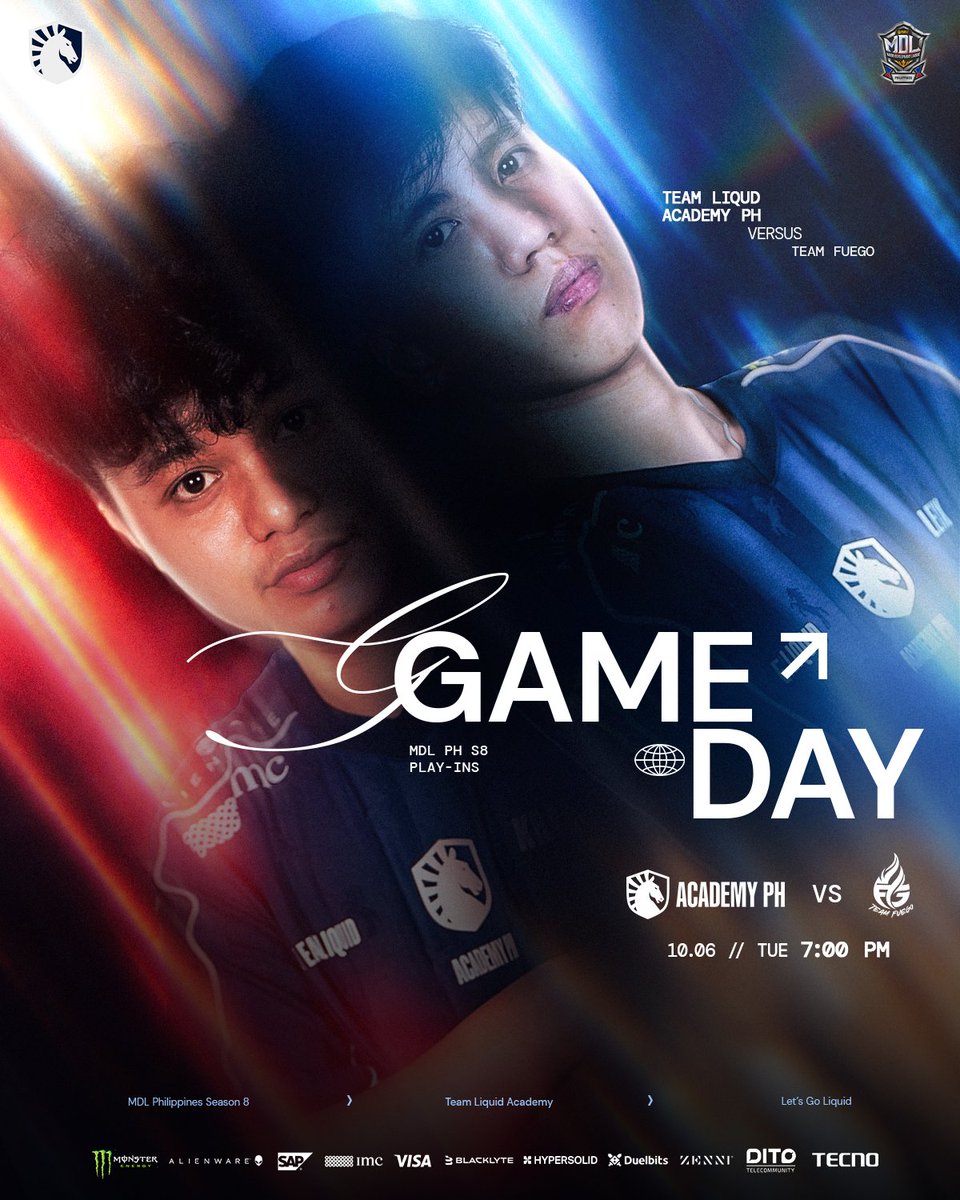 teamliquidph's tweet photo. Two teams. One battlefield. No room for mistakes. TLAC itโs time to make some noise.
#LetsGoLiquid #TeamLiquidPH #TeamLiquidAcademyPH #MDLPhilippines https://t.co/xPo4yjv8Ff