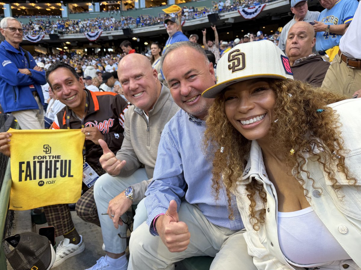 DonOrsillo's tweet photo. A big thank you to Kwanza and Jose for inviting us down to sit with them in Milwaukee. @Padres #ForTheFaithful https://t.co/s9TQdtMNNq