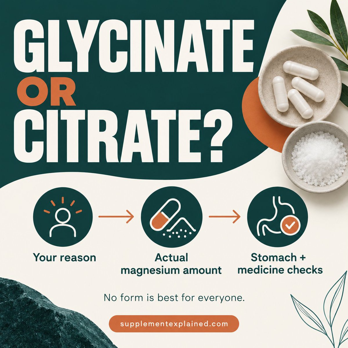 SupplementIndex's tweet photo. Glycinate or citrate? It's easy to turn this into a vote for the 'best' magnesium.

Your reason for taking it matters more than a popularity contest.

Here's a 3-step check before you pick a bottle. ↓ 1/3 https://t.co/7lfjyKIhjS