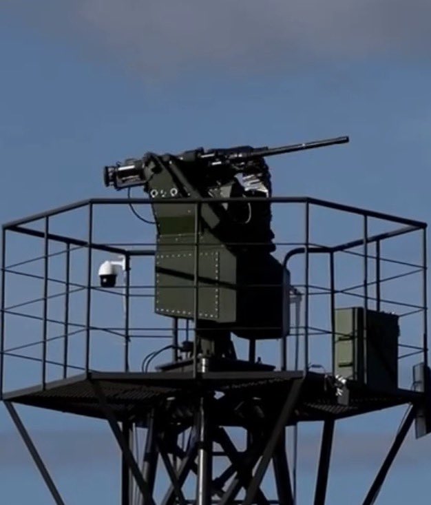 Osinttechnical's tweet photo. Ukrainian forces are starting to deploy remote automated turrets armed with M2 Browning .50 HMGs to shoot down low flying Russian drones around major cities. 

Sky Sentinels are already undergoing combat testing around Kharkiv. https://t.co/OIWpdSoAI1