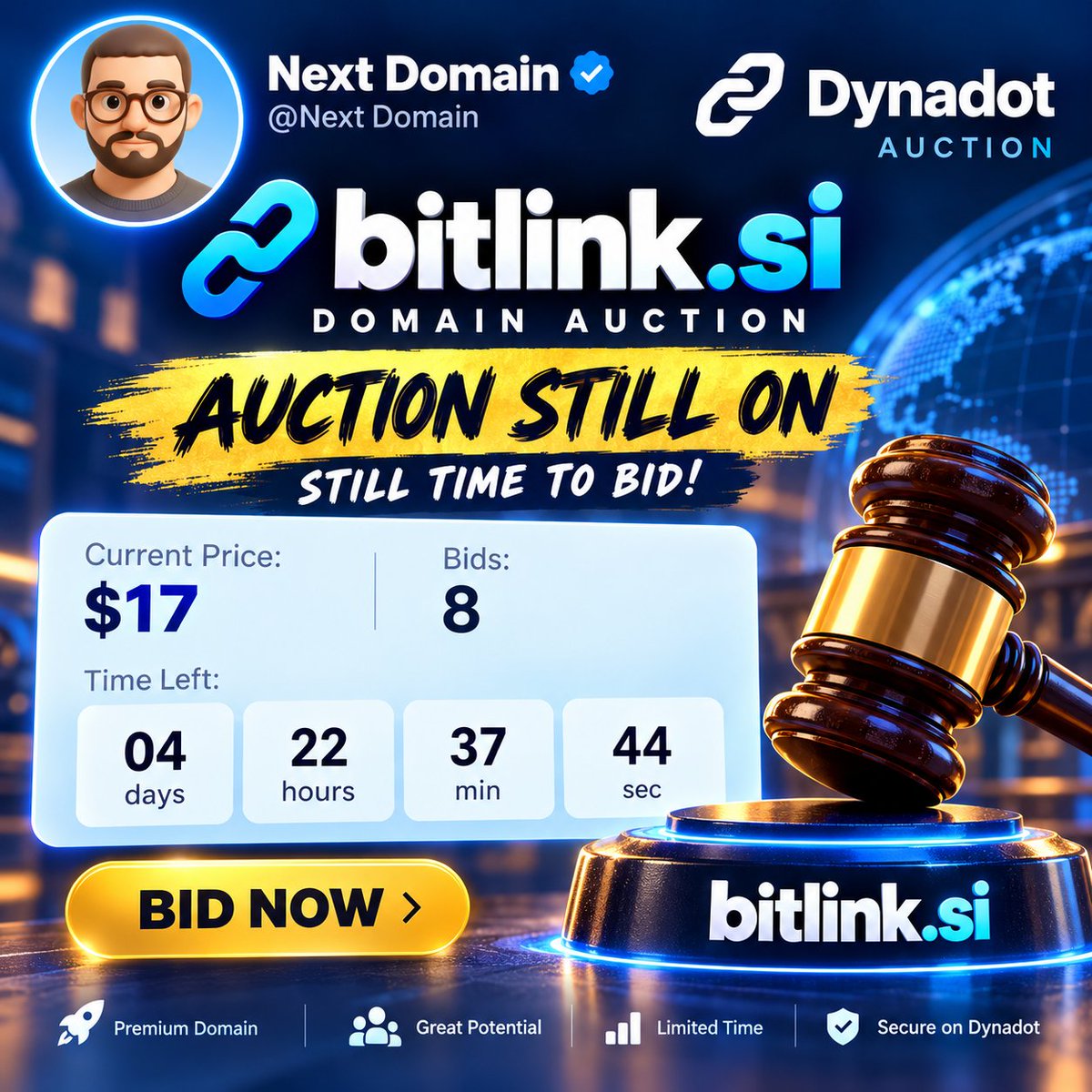 hello23rd's tweet photo. 🚀 https://t.co/NkRRWB1WV8 auction is still ON!
💰 $17 | 8 bids | 4+ days left
🔥 Still time to bid on Dynadot!
🔗 Here’s the link: https://t.co/moxLN0d1gN
#Bitcoin #crypto #SI #Domain #DomainInvesting #sold https://t.co/LvfQ5qOXFf