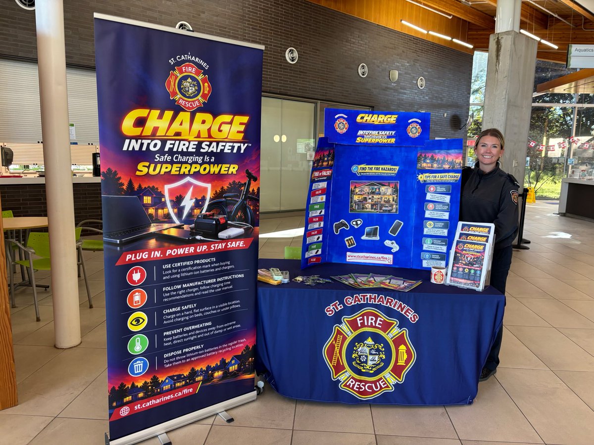 STCFireServices's tweet photo. It’s #FirePreventionWeek2026 🚨 Visit our Lithium Ion Battery Fire Safety booths at different venues across @St_Catharines this week. Check the city’s website to find out where we’ll be! @firefighters_st @IAFF485 @ONFireMarshal @ONFireChiefs @omfpoa https://t.co/PuJSBbAu7b