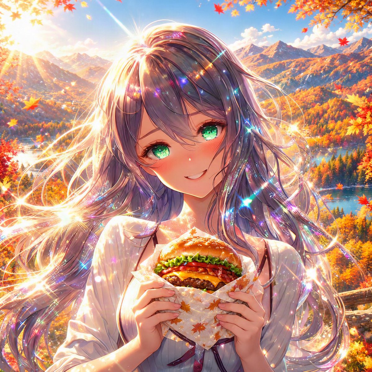 WaifuGacha's tweet photo. 真夏日に迫る強い日差し☀️ おはようございます🍔  今朝は肌寒くて起きたのに何ということでしょう🥴 

(T2I: DALL·E 3 / Edit: GPT)  
#DALLE3 #BingImageCreator  Copilot Bing Image Creator DALL E3 AIart AIイラスト https://t.co/NEuvmvcP8L