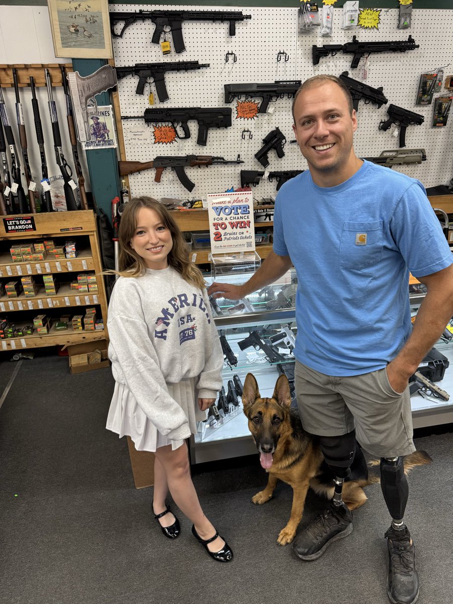 amanda_edberg's tweet photo. Successful first day making connections with local businesses in the live free or die state! ๐บ๐ธ
Meet Anthony and his pup Oakley with Stateline Guns, Ammo and Archery in Plaistow, NH. Heโs showing up for his community on November 3rd, and you should be too ๐ซต๐ผ #voteNH #voteSununu https://t.co/wXnIA9t2qC