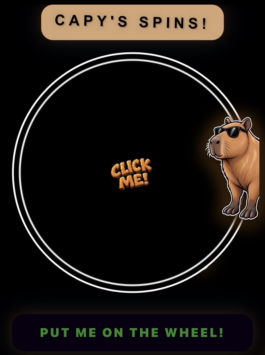 CFConSolana's tweet photo. @TorqueMomma Capy’s Spins!

✅ Retweet the space
✅ Follow Host and Cohost

1. Click "Put me on the wheel"
2. Paste the wallet address and your X Handle👇
https://t.co/5yuLn4LAxN https://t.co/e2CIj8AkRp