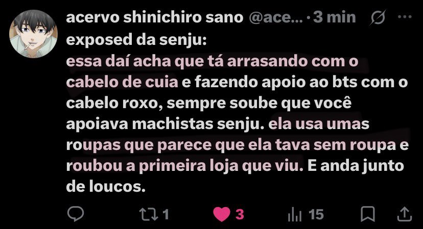 acervokazutora's tweet photo. 🚨 EXPOSED @/acervyshinisano :
tw: capacitista, etarista, sem consiencia de classe, machista

Já conseguiram percebere as falas problematicas ne? sempre humilhando a aparencia dos outros, sendo capacitista  e até comparando o mikey com um terrorista… https://t.co/1qgnnnZ2nI