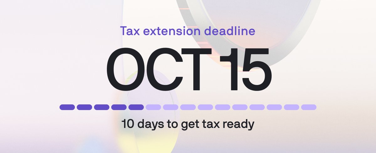 CoinTracker's tweet photo. 10 days until the October 15 tax extension deadline ⏰

If your crypto taxes still aren’t done, now’s the time to get everything connected, reviewed, and ready to file.

CoinTracker can help you get across the finish line → https://t.co/JeCvT7zRar https://t.co/7AOwbkapFf