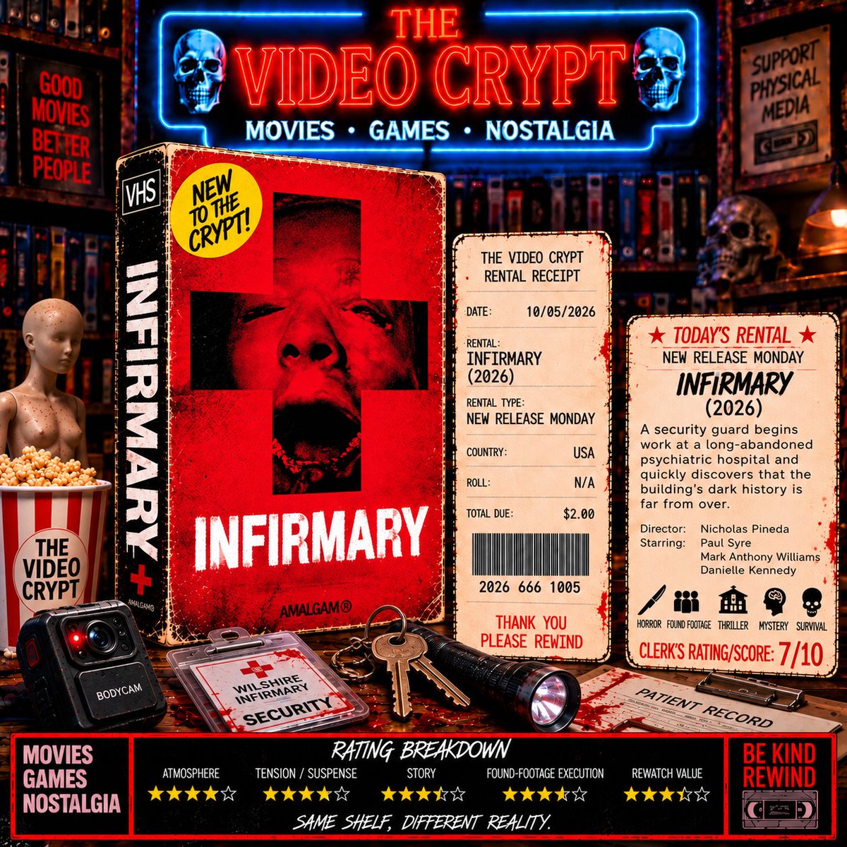 thevideocrypt's tweet photo. #TheVideoCrypt #31DaysOfTheCrypt  #Infirmary  #NewReleaseMonday #NewToTheCrypt #FoundFootage #FoundFootageHorror #BodycamHorror #PsychiatricHospital #AbandonedHospital #MannequinHorror #PsychologicalHorror #SupernaturalHorror #HorrorMovies #2026Horror #2026Movies #HorrorCommunity #HorrorFans #OctoberHorror #HalloweenSeason #MovieNight
