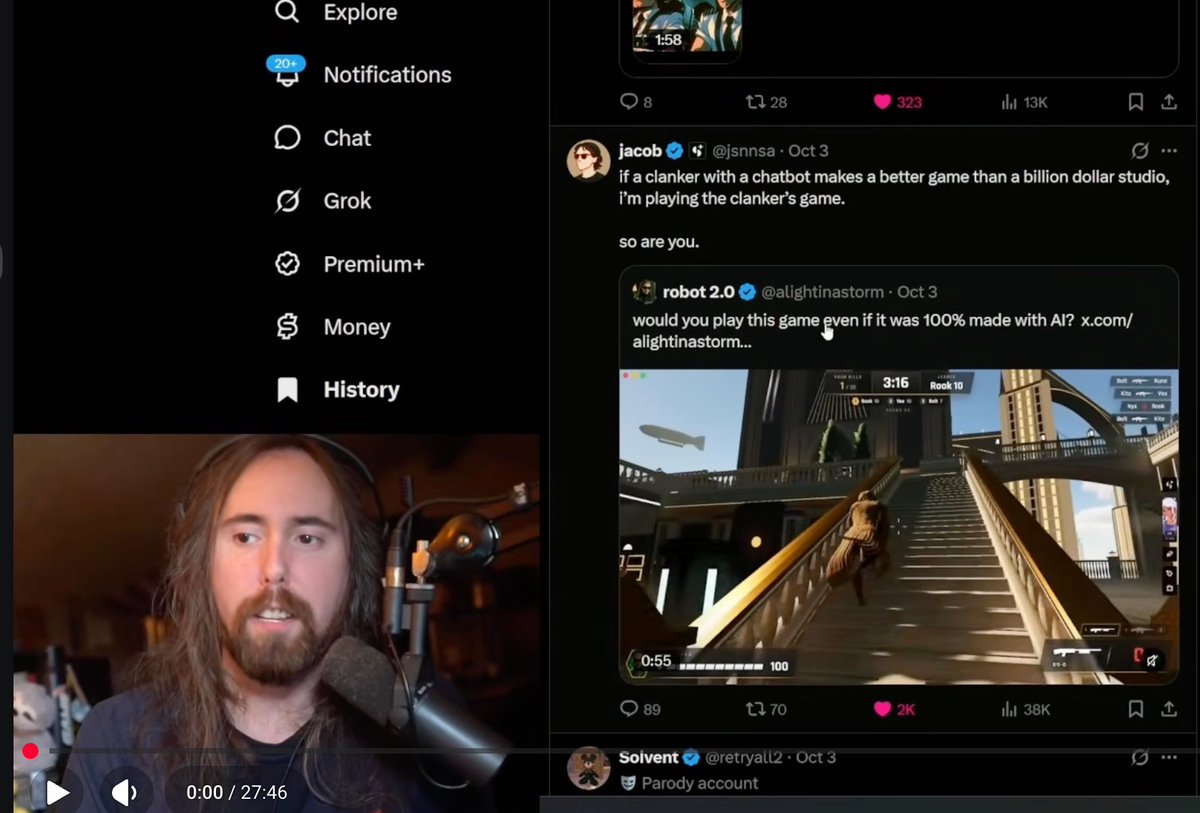 jsnnsa's tweet photo. asmongold just found spawn.

“can’t believe it’s already this good”

the next game he blows up could be yours.

or you can spend the next 5 years telling people you knew about spawn when it was small. https://t.co/qydUFGWz78