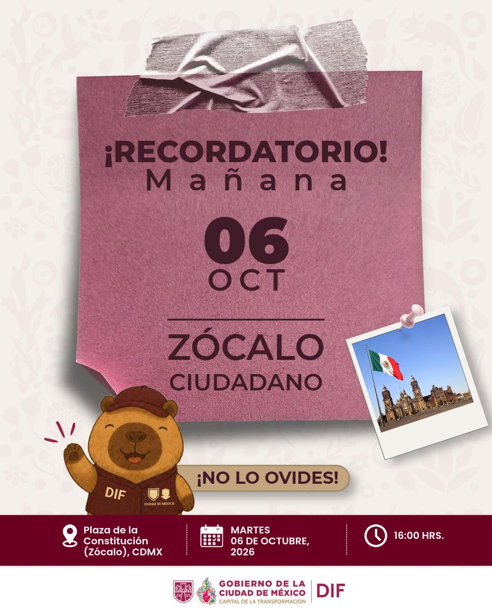 DIFCDMX's tweet photo. Este martes 6️⃣ nos vemos en el #GobiernoCiudadano 🫶 Nuestra Directora General, Beatriz Rojas, y todo el equipo de #DIFCDMX estará para atenderte.
⭕ Te esperamos si tienes una solicitud, una duda sobre nuestros programas o necesitas alguna orientación
#CapitalDeLaTransformación https://t.co/u1zJwrKTP5