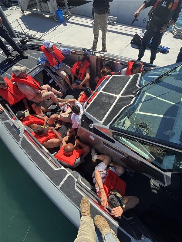 MattSeedorff's tweet photo. JUST IN: 14 people were intercepted aboard a vessel south of Newport Beach,  CA according to CBP.

Officials say the boat was carrying 11 adult men, 2 adult women and 1 juvenile male. All identified themselves as Mexican nationals.

One person was treated for possible dehydration/seasickness. The vessel was seized and all 14 were turned over to Border Patrol.