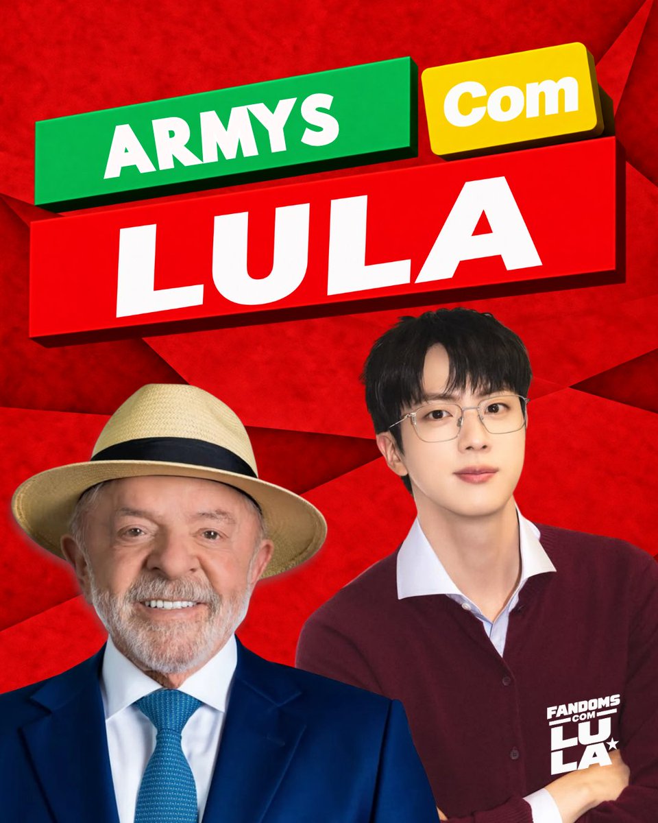 Jin_Galaxy_'s tweet photo. ARMYs estão com Lula! 🇧🇷💜 Seguimos juntos, defendendo a democracia, o respeito e um Brasil mais justo para todos. #FandomsComLula 

O SEGUNDO TURNO É LULA! ❤️⭐️ https://t.co/hXPPec0csi