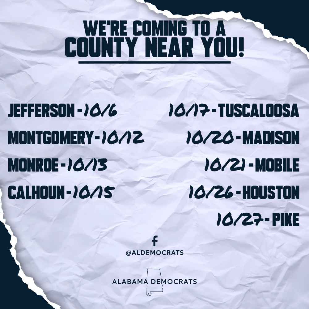 aldemocrats's tweet photo. We're coming to a county near you!
#ALDems #OneAlabama https://t.co/QXlC8KWthy