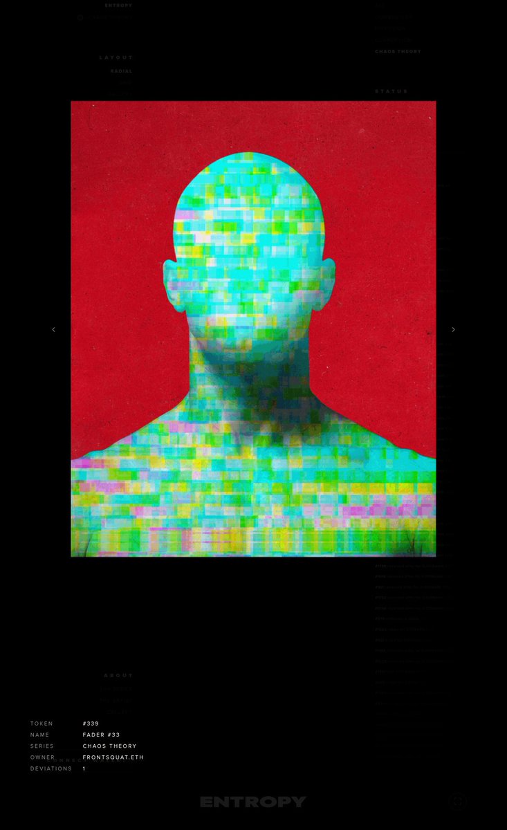 AndrewKing89143's tweet photo. Chaos Theory: Noise, Signal, Pixel 

One figure, three more ways to come apart.

The Entropy Series keeps the silhouette steady and lets everything inside it break down. This set swings from dense static to bright, blocky color.

Breaker #15
A storm of blue, purple and green pixels floods the background while jagged teal waveforms and pink scanlines climb through the body. It's the busiest piece here, as if the signal is being drawn and erased at once, and the figure is barely holding its shape.

Burner #56
A calm cyan body is crossed by fine horizontal lines, with a burst of orange, pink and green erupting at the jaw and neck. It reads like a seismograph or a heartbeat monitor, with the face being read and overwritten in real time.

Fader #33
Against a flat, saturated red, the head and shoulders turn into soft mosaic blocks of cyan, lime and pink. It's a low-resolution portrait, and it looks like a face caught mid-buffer, equal parts playful and unsettling.

Chaos, data and pixels are three different answers to the same question: what does identity look like when the resolution drops?

Which one would you collect?