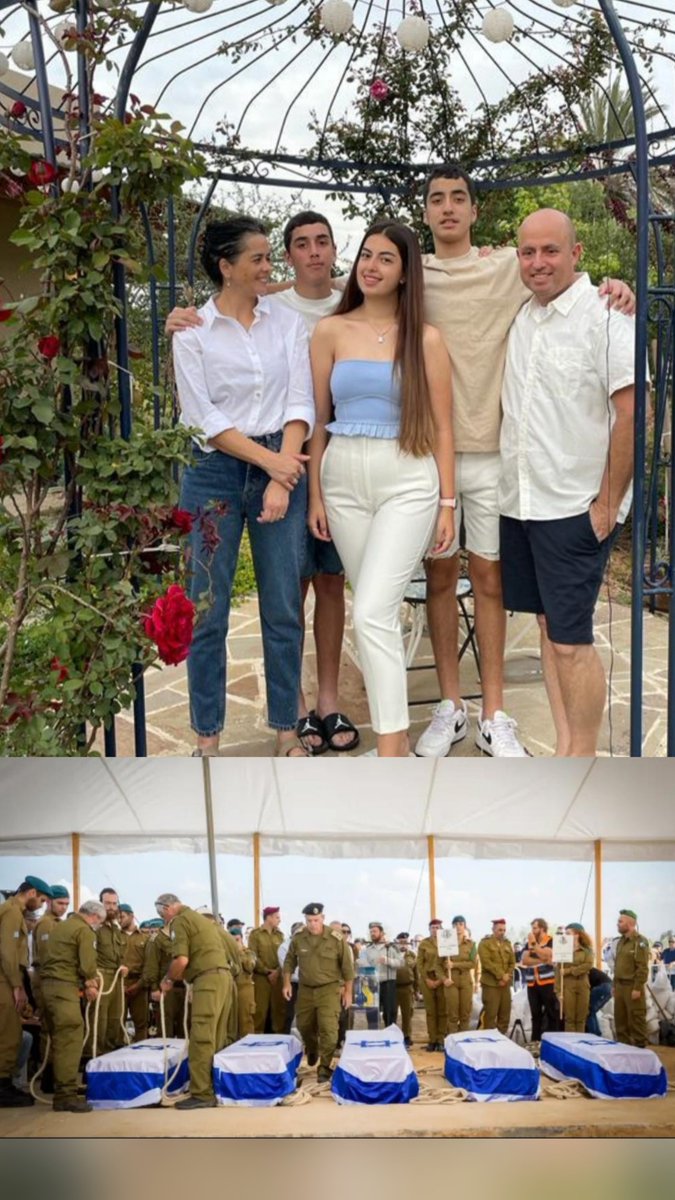 Sarahsa09309757's tweet photo. Aviv et Livnat Kutz se réfugient avec leurs trois enfants, Rotem, Yonatan et Yiftach, dans la pièce sécurisée de leur maison à Kfar Aza.

Des terroristes palestiniens pénètrent dans leur maison.

Aviv, Livnat et leurs trois enfants sont assassinés.

Ils seront retrouvés ensemble, enlacés. Aviv est allongé au-dessus des siens, les bras autour de sa famille.

Ce matin-là, Aviv devait organiser un festival de cerfs-volants près de Gaza, un événement qu’il avait créé comme symbole de paix.

Le cerf-volant n’a jamais décollé.

Le 7 octobre, toute une famille a été anéantie dans sa propre maison.

Le génocide, c’était le 7 octobre.
Tout le reste, c’est une guerre légitime.