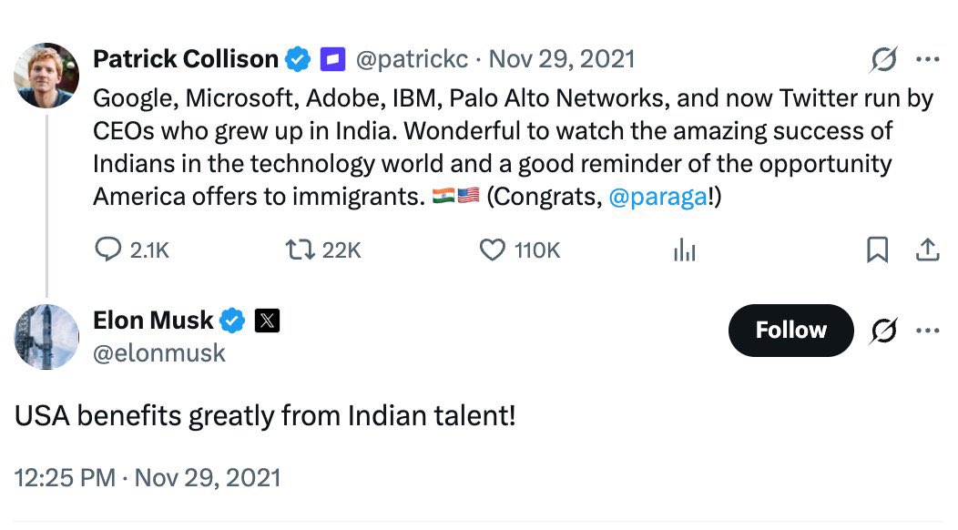 JMUSPatriot's tweet photo. What changed @elonmusk? 
You named your son Strider Sekhar after the legendary Indian-American Nobel Prize-winning astrophysicist Subrahmanyan Chandrasekhar.

Yet on your own platform law abiding Indian Americans are dehumanized and targeted. 
Chinese and Pakistani bots are amplifying the hatred, and it is reaching mainstream American politics. 
And the X team does nothing about these bots. 

When are you going to do something about this?