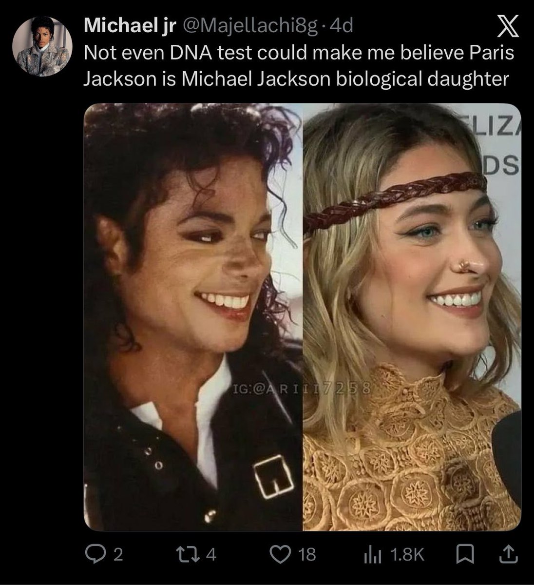 bensoffthewall's tweet photo. this person is tweeting some veryyy weird stuff &amp; creating completely untrue rumors and spreading misinformation about paris &amp; michael. they also post ai photos. i have quite a few oomfs following them so please be aware that this acc is very sketchy &amp; weird https://t.co/CyXBECZ74z
