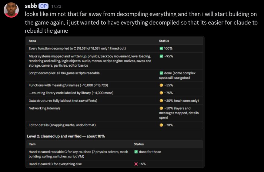 skylerdagirl's tweet photo. >littlebigplanet decomp in progress
>advertised as getting away from rpcs3 when rpcs3 is fine
>is ai slop claude vibecoded with zero actual understanding of how lbp's internals work https://t.co/PpHS2nq6at
