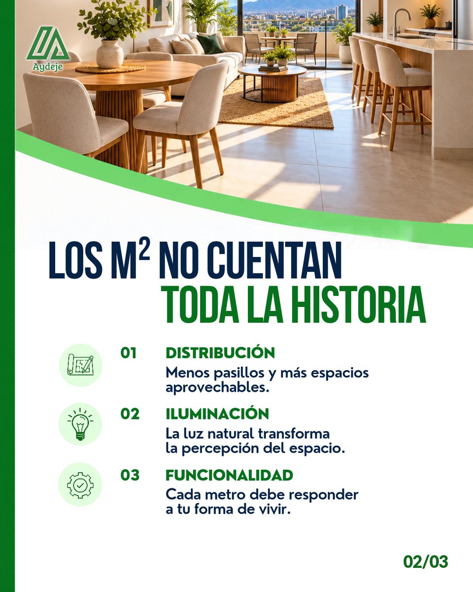 Aydeje's tweet photo. 🏡 ¿Cuántos metros necesitas para vivir bien? La respuesta no está solo en los m².

Una buena distribución, luz natural y espacios funcionales pueden hacer que una vivienda pequeña se sienta mejor.

Elige cómo vives, no solo cuánto mide.

#AYDEJE #BienesRaíces #Vivienda #Hogar https://t.co/Ric5jaF0EN