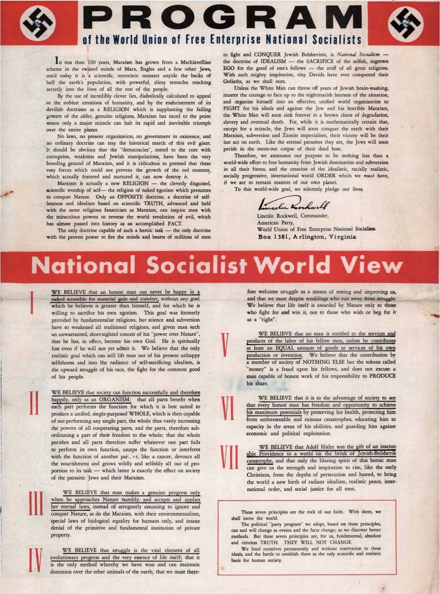 RockwellRises's tweet photo. Program of the World Union of Free Enterprise National Socialists. https://t.co/olnnpqQbHQ