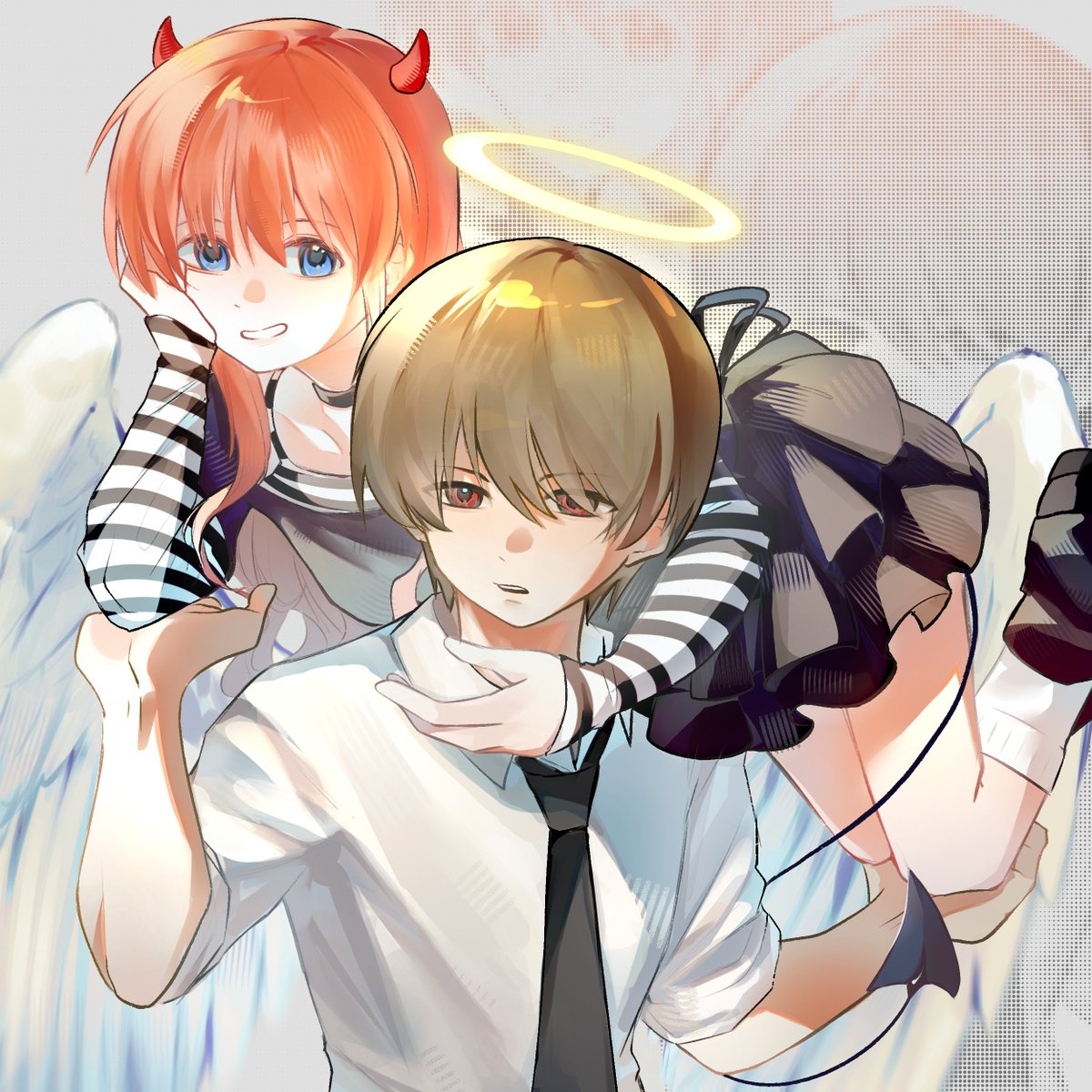 xywww0905's tweet photo. #沖神 天使×恶魔
（动作有参考） https://t.co/X4T2lnc1Ev