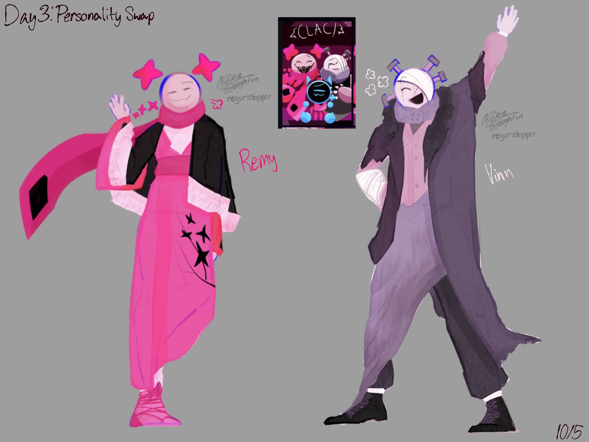 souleater800's tweet photo. AU-tober day 3: personality swap

been wanting to draw these 2 for a while i remember when i was like 10 and i used to mix their names up all the time

DAY 4, 5 TOMORROW I PROMISE!!!

characters by: @AneesaCampos 
#JSAB #PinknBlue #JustShapesandBeats https://t.co/72LK6HkbgG