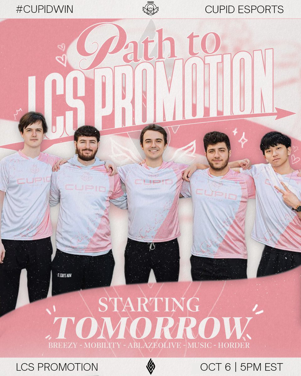 CupidEsports's tweet photo. From grassroots 🔜 LCS promotion tournament! 

Thank you to everyone for supporting us on our journey. We’re excited to bring you along with us for a week full of action 💥

Our players and staff have been working so hard for this moment — ready to make it count and give it our everything! 🪽

#CUPIDWIN