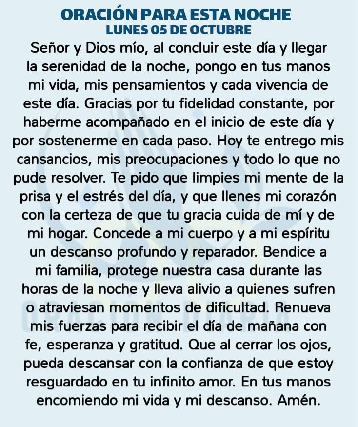 oracion_diaria's tweet photo. Oración Diaria para esta noche de Lunes 05 de Octubre 2026 https://t.co/ScVyJsNKTu