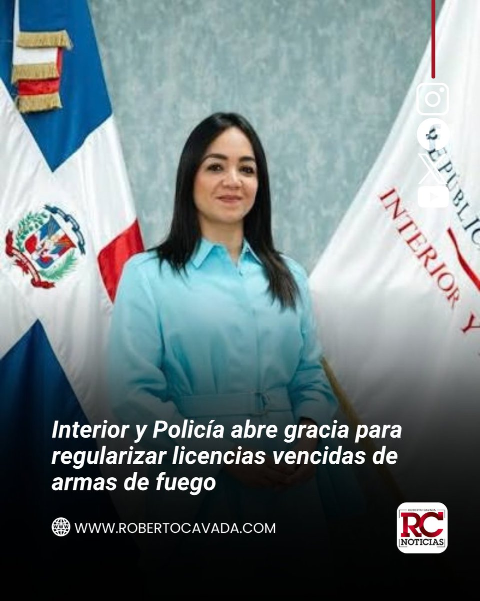 rcavada's tweet photo. El Ministerio de Interior y Policía (MIP) estableció un programa extraordinario de regularización para las personas que tengan vencidas sus licencias de porte y tenencia de armas de fuego.

https://t.co/4nRkc1g6kV

#RobertoCavada #RCNoticias #FarideRaful #InterioryPolicía #MIP https://t.co/P3p1TG9ttj