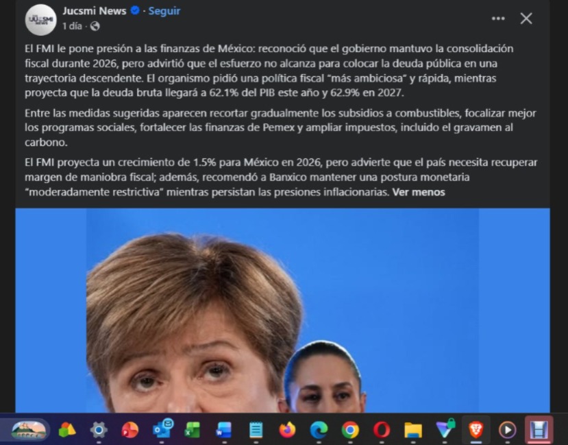 XALEXSAM's tweet photo. #ultimahora #JovenesConstruyendoElFuturo #SereBreve LA PREGUNTA QUE TODO MUNDO SE HACE SOBRE JÓVENES CONSTRUYENDO EL FUTURO
¿ESTA EL ESTADO MEXICANO EN TÉRMINOS FINANCIEROS EN QUIEBRA?, YO: SI, PODRÁN DECIR LO QUE QUIERAN PERO SI…….

SIMPLE: En términos financieros y contables y fiscales, sobre todo, que es lo que le compete a un Estado porque el Estado no vende, recauda. Entonces con un Estado ya no es competente para hacerle frente a su gasto corriente y solo lo está chiquiteando le quita por acá, le mueve por acá por acá lo recorta por acá, le medio maquilla. Cuando ya se acabó ahorros que se habían creado en el neoliberalismo que tanto crítica, cuando tiene que recurrir a deudas, cuando ya tiene una deuda creciente y una presión financiera en finanzas. En pensiones, en pago de interés, no deuda, intereses y sobre todo. 

Una recaudación bajísima y no lo digo yo, ellos mismos lo reconocen aparte, súmale. Que no se quiera atrever a hacer una reforma fiscal integral que jale a los informales que son de mayoría en MX 57%. Luego si tú le sumas que se vislumbra un futuro brutal y sobre todo, que México se está haciendo viejo en infraestructura, porque al final de los años ese mantenimiento que se dejó de hacer va a dejar un estado deteriorado en toda su infraestructura.

LA ADVERTENCIA SE CUMPLIÓ: DEL DESPILFARRO AL FRENO FISCAL Y AL AGUANTE DE LA DEUDA A VER HASTA DONDE TOPA LA CRISIS INEVITABLE

Se los dije desde 2022 y lo firmé con letras de molde en 2023: las finanzas públicas no se sostienen con discursos, se sostienen con ingresos reales. Y cuando el gasto corriente y clientelar sobrepasó la capacidad de recaudación, la receta del régimen fue muy clara: agotarse hasta el último centavo de los ahorros presupuestarios. 

Se acabaron los fondos de estabilización, los fideicomisos, el Fonden y hasta los recursos no reclamados. Cuando las arcas quedaron vacías en 2022, abrieron la puerta del endeudamiento masivo.

1. LAS PROYECCIONES QUE HOY CONFIRMA EL FMI

En 2023 advertí que el déficit del 5.3% y el techo de endeudamiento nos llevarían a una trampa de deuda inmanejable. Hoy las proyecciones del Fondo Monetario Internacional (FMI) me dan la razón absoluta: 

• Deuda sobre el PIB: El FMI advierte que la deuda bruta de México cerrará este 2026 en 62.1% del PIB y escalará al 62.9% para 2027 que se quedó corto porque SHCP miente en LIF Y SUS INFORMES. 

• Déficit Insostenible: La autoridad hacendaria maquilla las cifras restando pasivos o proyectando crecimientos irreales del PIB (de 3% o 4%), pero la realidad macroeconómica dicta que estamos por arriba del 60% de deuda respecto al PIB. 

• Recomendaciones de Alarma: El mismo FMI exige hoy recortar subsidios, focalizar programas sociales y aplicar una política fiscal "más ambiciosa" porque el modelo actual simplemente ya no da. 

2. LA CRUDA REALIDAD: CIERRE DE PLATAFORMAS Y UN PAÍS EN RUINAS

Ahí está el Boletín 114/26 de la Secretaría del Trabajo (STPS) de este mes de octubre: cierran las vinculaciones de Jóvenes Construyendo el Futuro por "estrategia de focalización". En español neutro: SE LES ACABÓ EL DINERO. 

Para sostener las pensiones y las transferencias directas sin una Reforma Fiscal Integral, sacrificaron:

• Infraestructura básica y mantenimiento.
• Medicamentos y sistema de salud pública.
• Inversión en educación y tecnología.
Estamos envejeciendo como país con una infraestructura pública que en 6 o 7 años estará prácticamente destruida, mientras la cobija presupuestal ya no alcanza para tapar el boquete del gasto.

3. LA FACTURA QUE HOY COBRAN LOS ALGORITMOS DEL SAT

Al no existir dinero para cubrir el costo financiero de la deuda (que sobrepasa el billón de pesos anuales), el brazo ejecutor del Estado —el SAT— intensificó la fiscalización mediante auditorías automatizadas, cartas invitación y vigilancias profundas. 

Sin embargo, apretar únicamente al contribuyente formal o cautivo ya tocó techo. Consentir la informalidad desmedida para no perder votos trajo como consecuencia este freno presupuestal que hoy empieza a paralizar los mismos programas sociales.

Se los advertí en 2023 y el tiempo me dio la razón: las matemáticas fiscales no perdonan.

 TE DEJÓ ESTE POST TAL CUAL SUBÍ EN REDES EN 2023 PERO HAY OTRO MAS IMPACTANTE DE 2022 Y OTRO 2023, TE DEJÓ ESTE TAL CUAL LO SUBÍ

LEY DE INGRESOS 2024, LA DEUDA Y CONSECUENCIAS FISCALES Y ECONÓMICAS
LOS 10 PUNTOS QUE DEBES SABER, de lo que se avecina desde lo Económico y el Infi3rno Fiscal que Provocara, VÍA SAT Y SUS ALGORITMOS Versus VIGILANCIAS PROFUNDAS 2024.
BY ALEXSAM 2023.

Se aprobó por la Cámara de Diputados la Ley de Ingresos 2024 (En Senadores será un día de Campo), sin Reforma Fiscal lo cual recrudece el Panorama, pero el tema candente es la Deuda Publica Interna y Externa la más Grande en la Historia de una Ley de Ingresos y un Déficit Fiscal de igual forma como jamás se había visto en al menos décadas recientes, solo comparable con el de la ultima Crisis, la de 1995, pero ahí había motivos al estar en Crisis, se presumen finanzas Sanas que es una MENTIRA y no hay Razón para crear tanta deuda por 2024, pero analicemos los 10 puntos que debes conocer sobre el tema:

1.- Se Aprobaron 9.1 Billones de Pesos, de los Cuales EL SAT RECAUDARA solo 7.3 Billones, el resto de Ingreso se obtendrá mediante DEUDA, la cual entre interna y Externa rondara 2.3 Billones (Interna 2.0 Billones Externa mas menos 300 mil millones, 15 mil millones de dlls), y para completar el Gasto Publico propuesto en el presupuesto de Egresos (Simetría Ingresos -Egresos) se Empelarán 1.72 Billones de dicha deuda.

2.- Se Aprobó un Déficit Fiscal de 5.3% Respecto del PIB, ósea comparándolo con lo que PRODUCE TODO MÉXICO, porque si lo Comparamos únicamente Ingreso Gasto (7.3 Billones Ingreso 1.72 Gastos-Deuda)el déficit Fiscal Presupuestal será de más menos un 20%el déficit fiscal solo por 2024, un acto Irresponsable el que se avecina para el siguiente año.

3.- Con esta Deuda el Sex3nio Cerrara con una Deuda Total Interna cerca a los 18.5 Billones de pesos, la más grande de toda la Historia, bueno cada niño que Nazca en 2024, YA DEBERÁ POCO MAS DE 130 MIL PESOS Cada Infante que nazca además de todos nosotros ya Deberemos tanto dinero (Dividendo la deuda total a 31-dic.-2024, entre más menos 140 millones de mexicanos) 

4.- En 2018 la Deuda total interna de México era de 10.8 billones de Pesos y en solo 6 años la habremos pasado a casi 18.5 Billones, lo que significa que la aumentamos en más de un 70%, LA DEUDA MAS GRANDE EN TODA LA HISTORIA.

5.- Este año Cerraremos a diciembre habiendo pagado mas de 600 mil millones de pesos, tan solo por Costo Financiero, INTERESES, pero al 01 de enero de 2025, ya se pagarán más menos 1.1 Billones de Pesos en puros intereses, es decir, un millón de millones mas otros 100 mil millones SOLO DE INTERESES por la Deuda con que iniciaremos 2025.

6.- El Déficit Fiscal y la Deuda juntos por supuesto que tendrá EFECTOS EN LA INFLACIÓN, Presionará mas y nos espera un 2024, con alzas de Precios como lo hemos visto en 2022 y 2023, mientras el aumento al Salario mínimo no superará el 20%, lo que de nueva cuenta encarecerá LA CANASTA BÁSICA. 

7.- Aunado o concatenando el punto 4, 5 y 6, es decir, Deuda total, Intereses y Déficit Fiscal, México al 01 de enero de 2025 Arrancara con un Nivel de Deuda Respecto al PIB del 48.9% - 49%, al Limite para ser sujeto de Créditos Internos y Externos, es decir, México está Prácticamente en el tope ya que rebasando el 50%, así sea por un punto Porcentual en relación Deuda PIB (todo lo que Producimos y Demandamos en todo el País de Bienes y Servicios, incluyendo lo que Exportamos) nadie nos querrá Prestar como Estado soberano, al tener un alto porcentaje de caer en mora e incumplimiento de pagos. (PIB ronda los 36 billones de Pesos) 

8.- Para 2025 se complicará el Escenario LA FACTURA DE LA REFORMA FISCAL ha llegado a su Limite, o sea hace una Reforma Fiscal INTEGRAL que abarque dentro de muchas cosas, EL COMBATE A LA INFORMALIDAD, o el Panorama será mega Critica, al borde una mega Crisis Financiera de esas que ya habíamos dejado en el Pasado, lo de que tenemos FINANZAS SANAS ES UNA FALACIA, un completa mentira, al menos los últimos 3 años se ha endeudado con Mauser y se puede constatar en la misma página del SHCP y revisando las Leyes de Ingresos de los años 2022, 2023 y ya aprobada la de2024.

Se ha acabo el Tiempo de CONSENTIR LA INFORMALIDAD Y LOS EVASORES, ya no hay margen anteponiendo intereses clientelares, o se hace una REFORMA FISCAL INTEGRAL y completa, O ENFRENTARNOS quizás la peor Crisis financiera y económica de la historia en 2025 y 2026 al menos, al menos durante esos dos años, si se le echa ganas y salimos rápido.

9.- EL SAT dice que hay Récord de Recaudación, pero es una FALACIA porque el SAT no dice y que se puede constatar revisando la Ley de Ingresos 2023, en las JUSTIFICACIONES, los montos que dijo el SAT que Recaudaría por mes de 2023 contra lo que informo de RECAUDACIÓN PURA, es decir Netamente pago de impuestos, el SAT cerrara a diciembre mas menos con una CAÍDA RECAUDATORIA contra proyección Ley de Ingresos y Recaudación Pura (ISR, IVA, IEPS) de más menos 18%, documento que se presenta por la SHCP pero elabora el SAT, lo que el SAT dice de que Recaudo con Mauser, es vía EFICIENCIA FISCAL que en realidad tú y yo sabemos que ha sido EXTORSIÓN FISCAL, ya que el SAT ha caído tan bajo en ilegalidades impresionantes con tal de sacarle dinero al mismo de siempre EL Contribuyente CAUTIVO.

Con el Déficit Fiscal que se aprobó para 2024 aunado a la súper deuda, se corre el riesgo en 2025 de que como ESTADO CAIGAMOS EN QUIEBRA, si, así como se oye QUEBREMOS COMO PAÍS, no importara quien llegue a la silla en las próximas El3cciones, esto es obra de Pésimas Administraciones anteriores y la actual que lo Recrudeció con Mauser, quien llegue VAYA PAQUETE LE ESPERA, Pufff, Puff y más Pufff.

Por eso regreso al tema de la REFORMA FISCAL, ya debe irse analizando con muchos sectores de Profesionistas, porque URGE PARA AYER, Tenemos Historia reciente de quiebra de países, argentina que entre el Banco Mundial, el BID y el FMI la rescataron, y en Europa hace poco más de una década tuvimos la Quiebra de Grecia y Portugal que entre el FMI y la Unión Europea salieron al rescate, PORQUE LLEGAR A ELLO, si tenemos la opción de dejar de consentir a esos más de 50 millones de Informales y combatirlos al mismo tiempo de grandes evasores como ya se hace, pero acelerarlo más.

10.- QUE NOS ESPERA DEL SAT EN 2024, LA MADRE DE TODAS LAS FISCALIZACIONES, los números no darán ni por obra del Espíritu Santo y la única forma de ALCANZAR AL META RECAUDATORIA, será la misma fórmula de 2022 y 2023, LA EXTORSIÓN pero se recrudecerá la Tergiversación de las Leyes fiscales pro el Máximo órgano Fiscal de México, aun cuando dice que cambiara el Nombre de las Cartas Invitación a COMUNICADOS, lo cierto que seguirá tergiversando FACULTADES CON INVITACIONES O COMUNICADOS, el Bloqueo de Sellos en 2024 y Vigilancias Profundas como jamás se ha visto (Mecanismo Creado en 2016), SERA EL TEMA DE TODA LA RED FISCAL DE GRUPOS Y PAGINAS, una bestialidad de casos se verán con Mauser, nada comparable con lo que se ha visto en los últimos 3 meses, NADA QUE VER, SERA INFER…………………

EXCELENTE INICIO DE SEMANA, Seguiré informando.

BY ALEXSAM 2023.
EL CABALLERO DE LA NOCHE.

By ALEXSAM – Criterio, Tecnología y Estrategia Fiscal. 

Alejandro Santos Martínez (By Alexsam / El Caballero de la Noche)

IAG Ultra Tech Fiscal Disruptiva | Neurofiscalidad Advanced

#ByAlexsam #ElCaballeroDeLaNoche #PesteNeumonica #SaludPublica #Geopolitica #CriterioSinFiltro #AnalisisTecnico