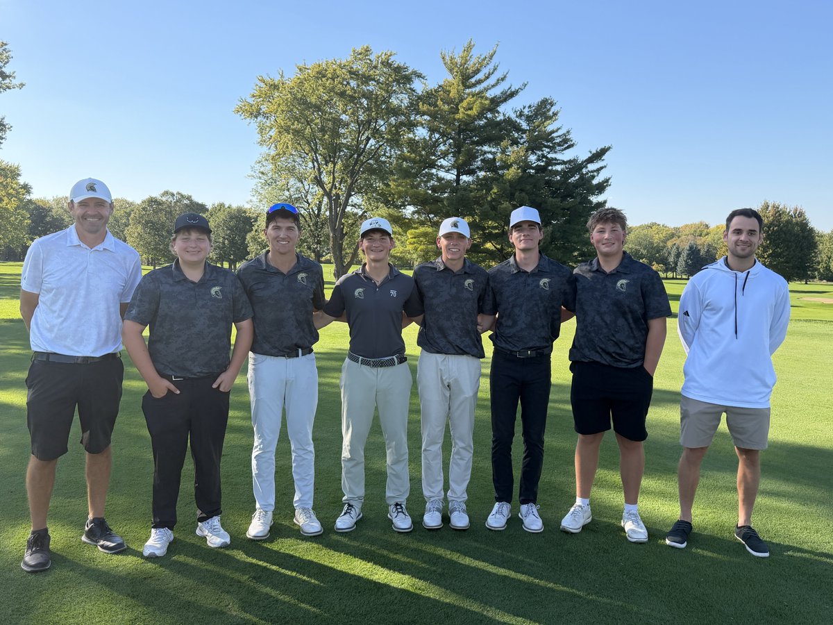 SycoSpartans's tweet photo. Sycamore Boys Golf qualifies for the @IHSA_IL State Golf tournament, finishing 2nd at Sectionals! The were led by Andrew Swedberg's 77! The rest of the team is Gavin Sedevie, Eli Goodeill, Easton Goodeill, Anthony Tufts and Cole Meisch! #HailSycamore https://t.co/0CedF9jYX5