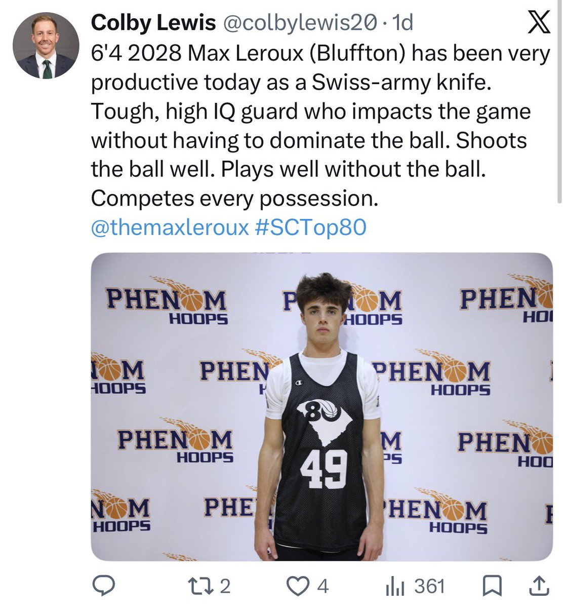 themaxleroux's tweet photo. Thanks @colbylewis20 for the writeup…Back to work and getting ready for my Junior Season. 
@POBScout @colbylewis20 @Coach_Rick57
@JeffreyBendel_ @LostLettermen
@AndrewBaxleySC @SavageHoopsSC
 @Phenom_Hoops 
@HereGoJayAgain @Prosper_Recruit @mosesk225 @SEHoopsReport https://t.co/8avC8narHy