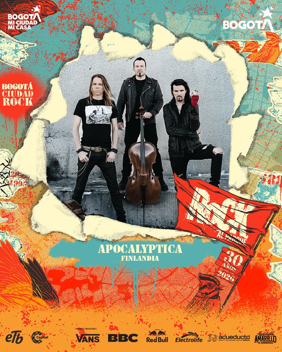 rockalparquefes's tweet photo. 🎻🤘 Apocalyptica llega a #RockAlParque30Años. Formada en Helsinki en 1993 por cuatro violonchelistas de la Academia Sibelius, la banda finlandesa convirtió el metal en una experiencia sinfónica con sus chelos. 🔥

📅 10 de octubre
📍 Parque Simón Bolívar
Entrada libre | 🔞 +14 https://t.co/jaJnvCPdRC