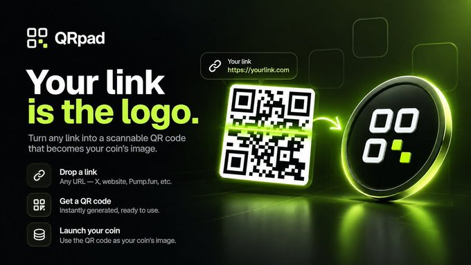 QRpaddotfun's tweet photo. Introducing QRpad

Launch pumpfun coins where the logo is your link.
No image uploads.

Drop your X, Telegram or website → we turn it into a QR code → that's your coin's image.

Every chart becomes a scan away.
https://t.co/73YNC0cjC8 https://t.co/h1LbCuDhAw