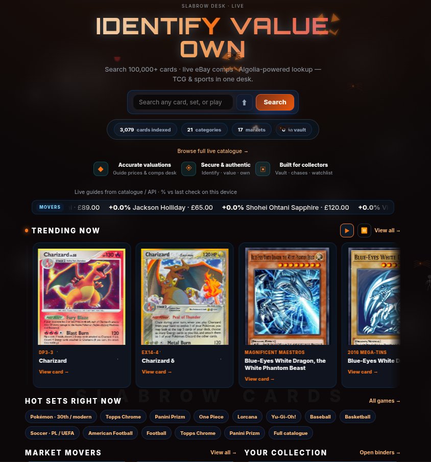 SlabRowCards's tweet photo. Seasonal updates are live on SlabRow 🎃🕷️

Switch between oor Pro Theme and custom Halloween layout in one tap. high frequency card market tracking, fully dynamic UI, and zero lags-on desktop and mobile.

Try it now at https://t.co/EdgAwFxjBG

#TCG #SportsCards #Pokemon #yugioh https://t.co/irf37lluH0