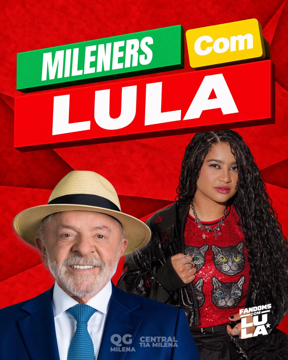 QG_Milena's tweet photo. MILENERS, SEGUNDO TURNO É LULA! ⭐️

O segundo turno chegou, e, mais uma vez, precisamos escolher o futuro que queremos para o nosso país.

#FandomsComLula #MilenersComLula #TimeMilena @LulaOficial @lulacervo https://t.co/q5Dauw59N1